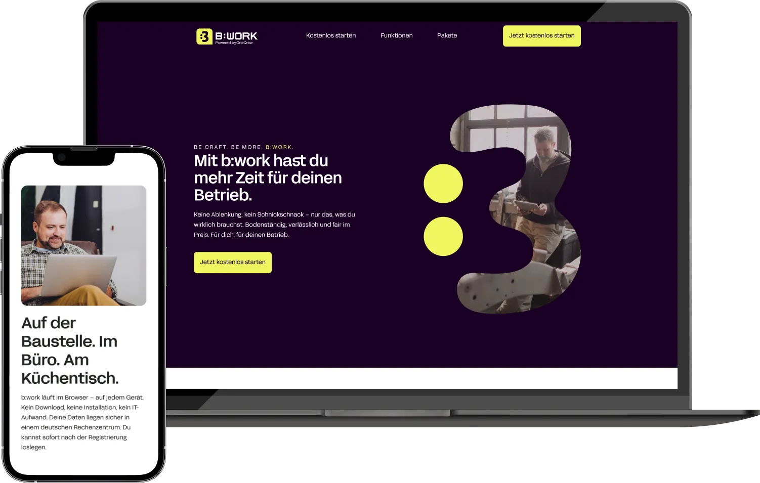 b:work auf Notebook und Smartphone